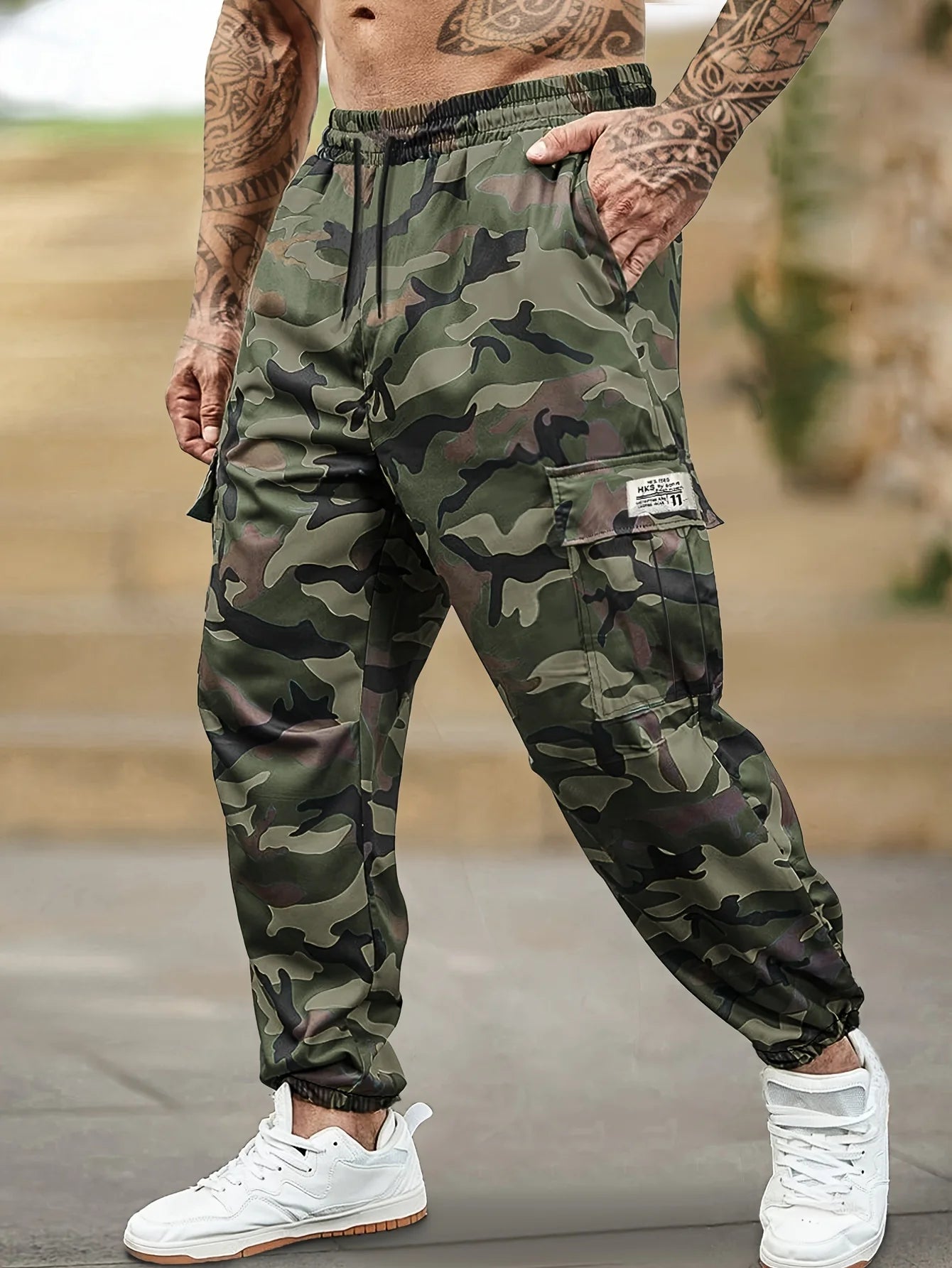 [Trendy Camo Cargo Pants] Camo Cargo Pants - Men's Trendy Casual Regular Fit Trousers With Side Pocket For Outdoor Activities