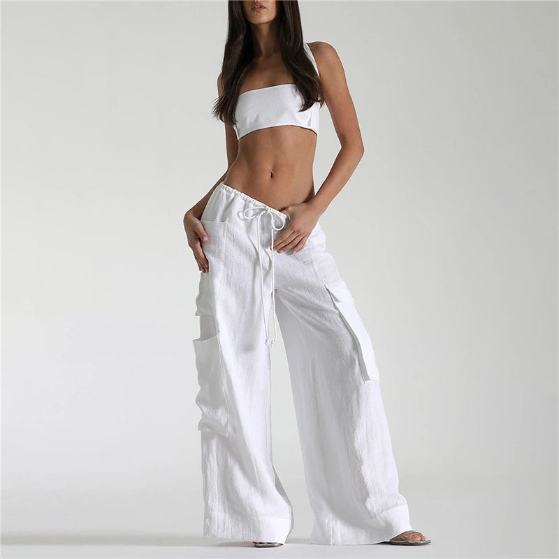 Women Cargo Pants Vintage-inspired Women's High Waist Cargo Pants with Drawstring Multiple Pockets for A Casual for Retro