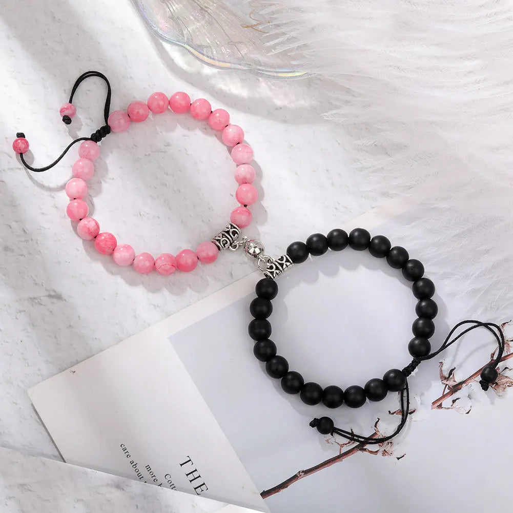 2Pcs Magnet Heart Hand Made Bead Bracelets Lover Bracelets Couple Bracelets
