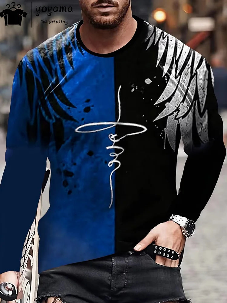 Simple Alphabet Print Men's Clothing Round Neck Men's Long Sleeve T-shirts for Men Harajuku T shirt Men Gradient Men's Clothing