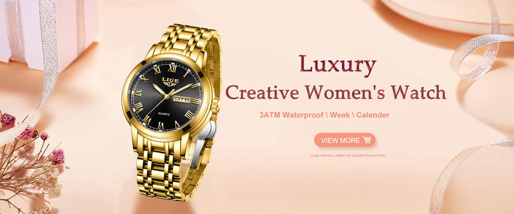 LIGE Casual Sport Watch Ladies Top Luxury All Steel Waterproof Quartz Watches For Women Fashion Gold Watch Women Montres Femmes