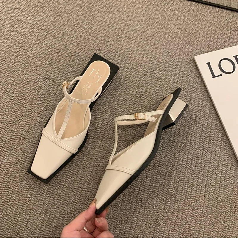 2024 Summer Women Mules Slipper Fashion Shallow Square Toe Slides Outdoor Dress Sandal Women's Sandalias