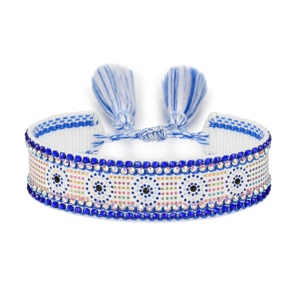 Evil Eyes Woven Bracelets Stackable Wrap Fabric Bracelets