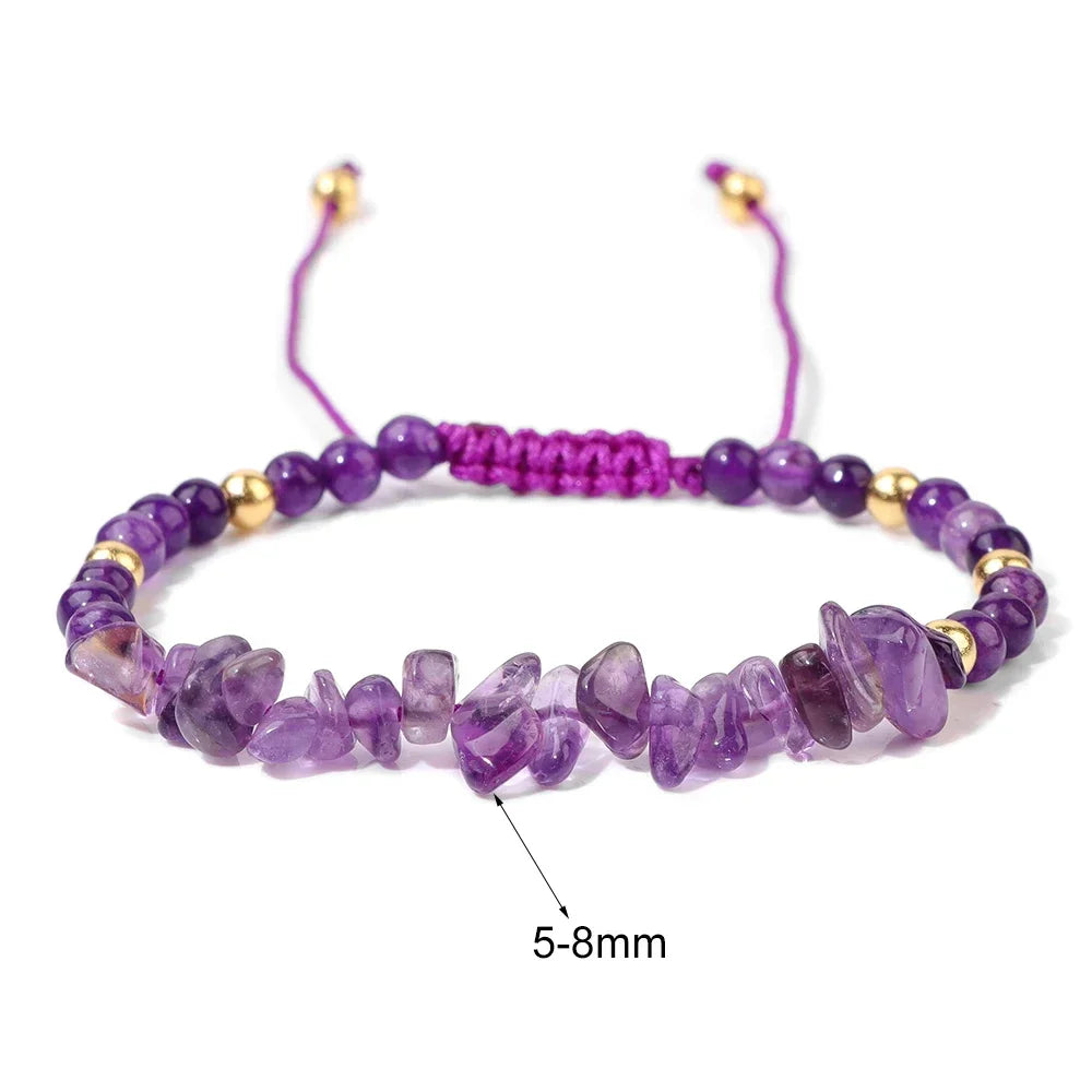 Hot Irregular Green Aventurines Gravel Bracelets Natural Stone Amethysts Bracelets Women Adjustable  Rope Braided Bracelets Gift