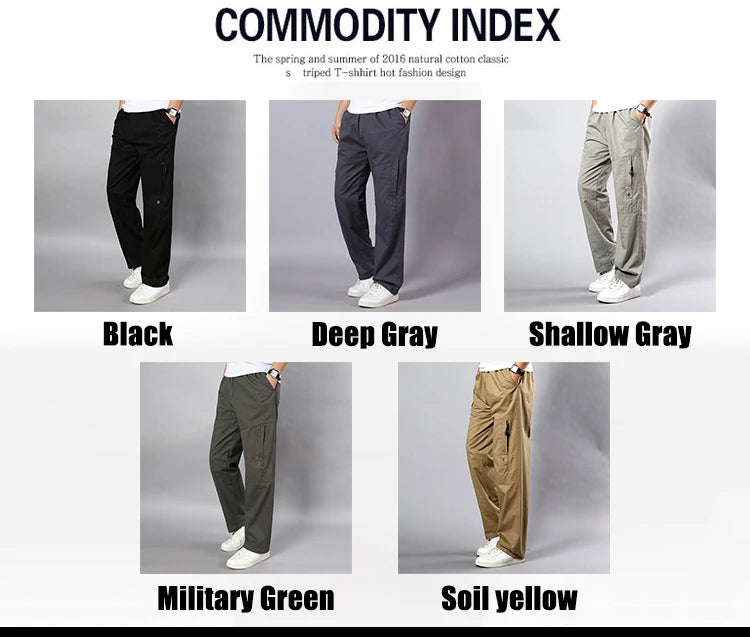 IPPOLICH Men's Pants Sweatpant Leisure Breathable Pants Pockets Wide Leg Cotton Black Cargo Pants Classic Man Casual Cargo Pants