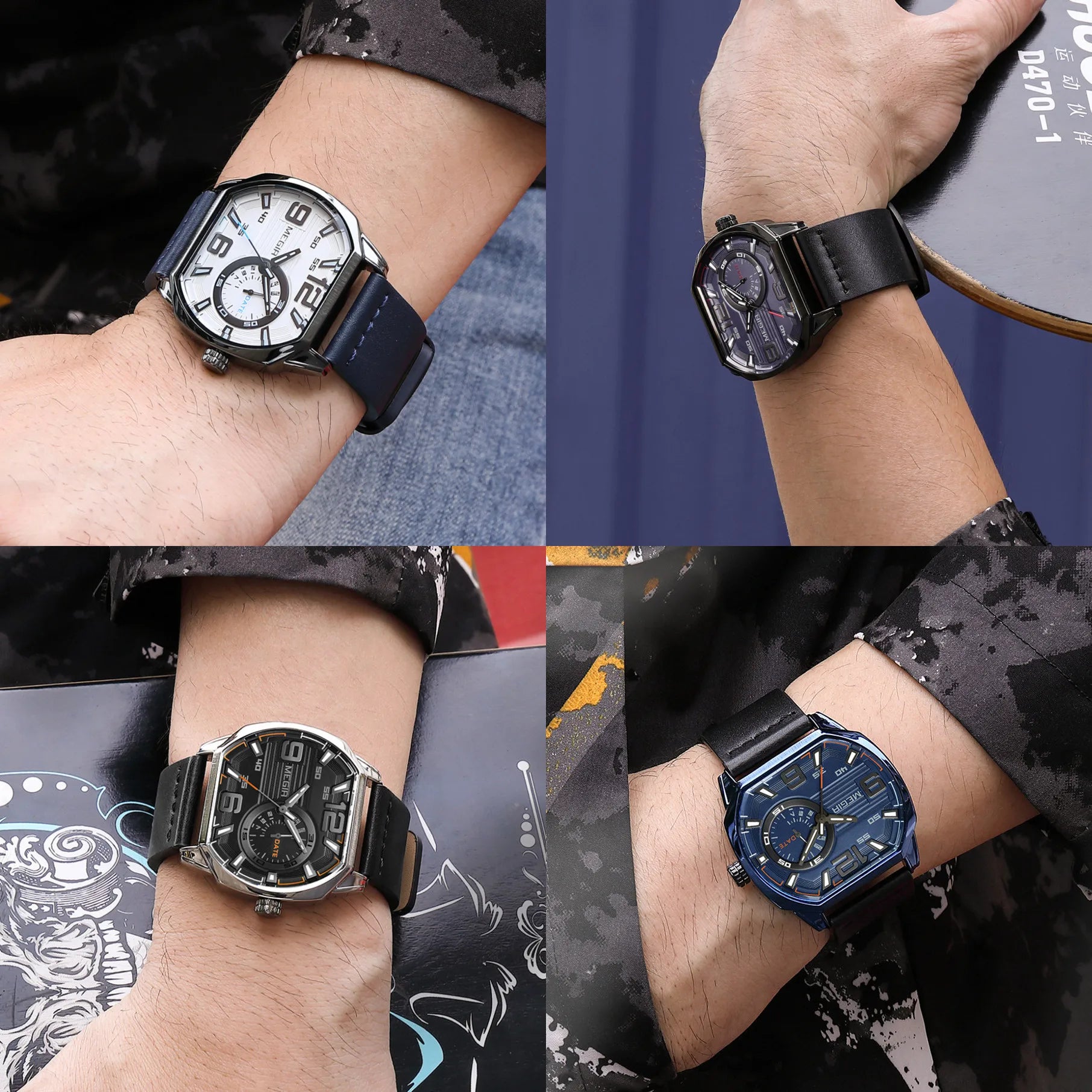 MEGIR Relogios Masculino Fashion Mens Sports Watches Luxury Leather Quartz Wristwatch Man Casual Wrist Watch Clock Montre Homme
