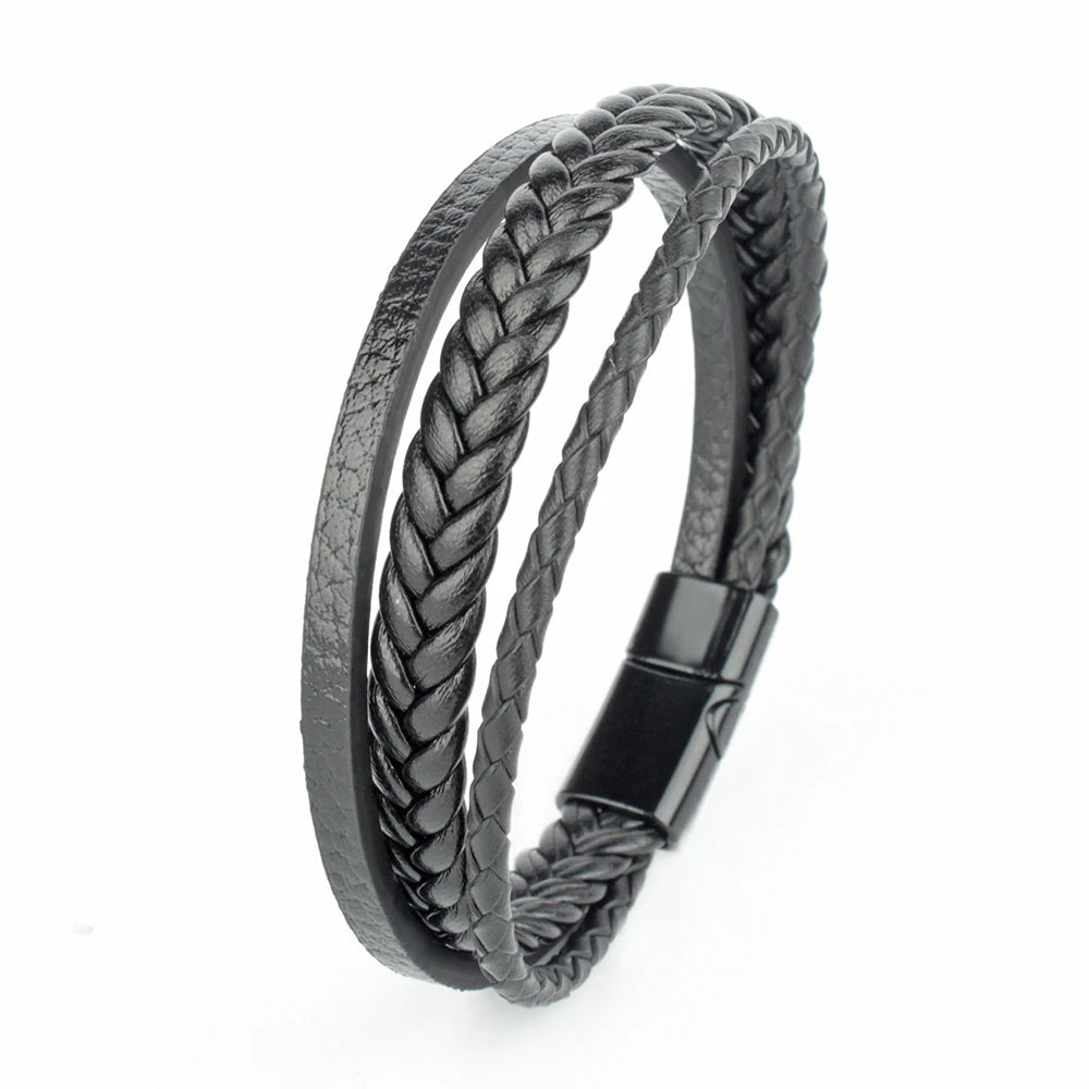 Trendy  Leather Bracelets Men Stainless Steel Multilayer Braided Rope Bracelets For Male Bracelets Jewelry Pulsera Hombre