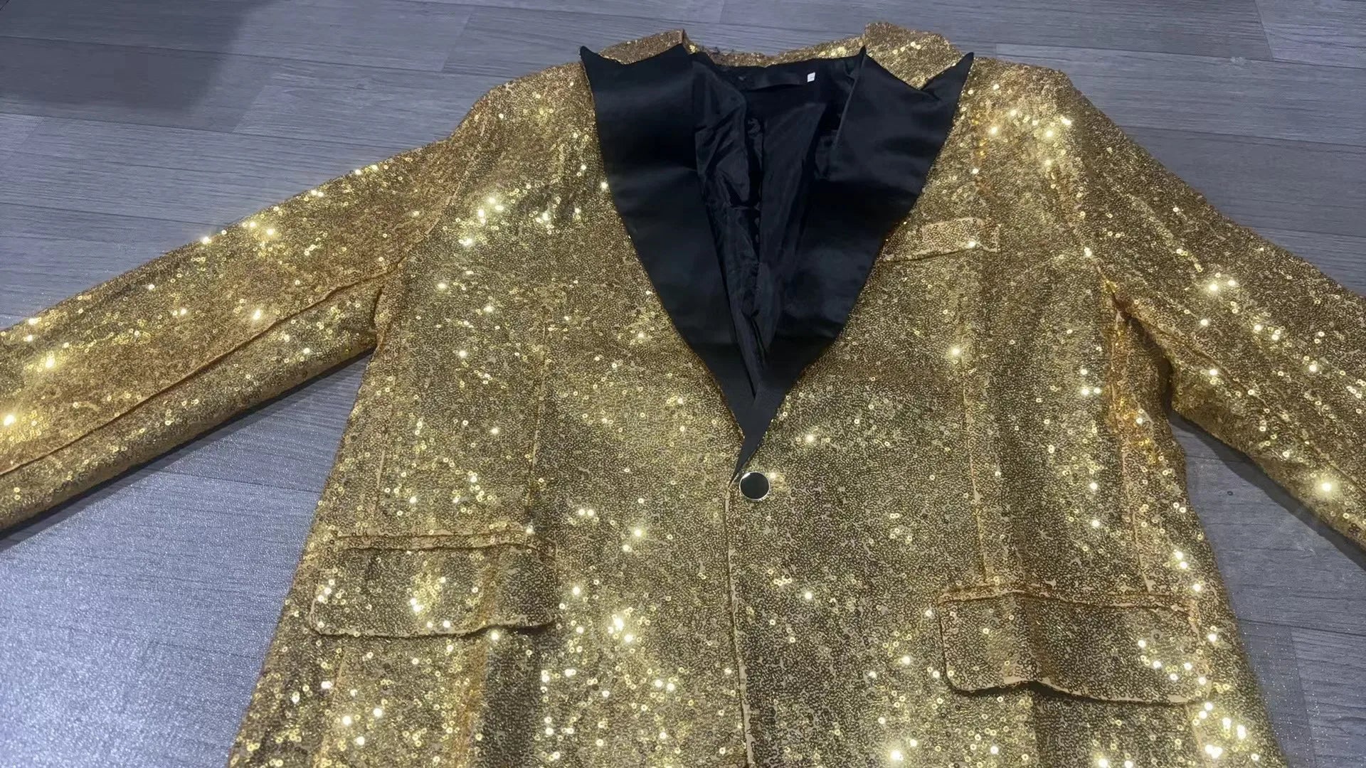 Nightclub Men's Clothing Long Sleeve Sequined Blazer Jacket Single Button Solid Color