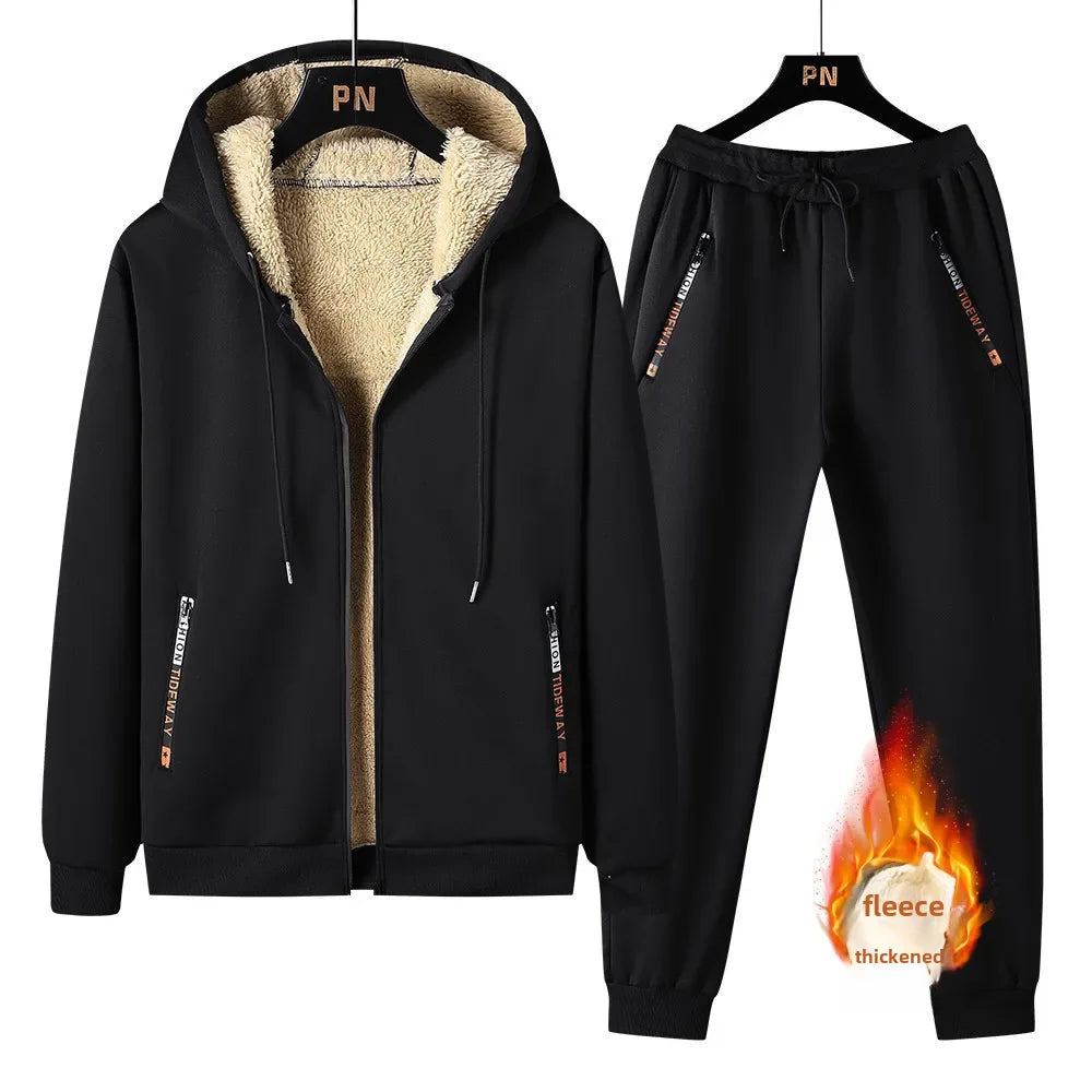 Thickened Fleece-lined Men's Jacket Casual Sport Suit Trendy Men's Clothing Pants