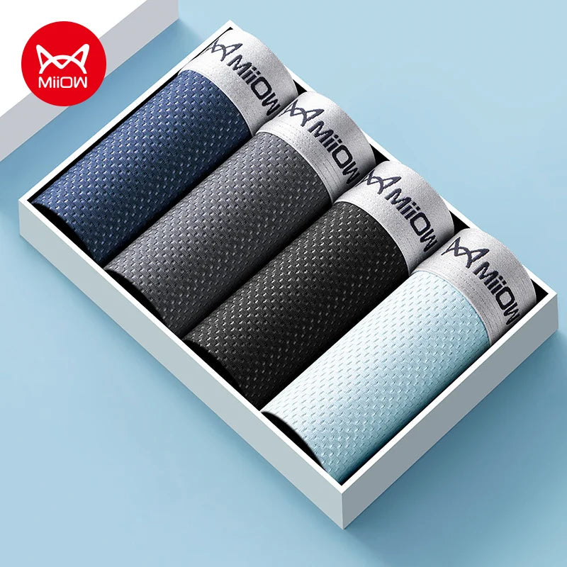 MiiOW 4Pcs Ice Silk Men Underwear Boxer 7A Antibacterial Crotch Men's Panties Breathable Mesh Man Underpants Sexy Boxer Briefs