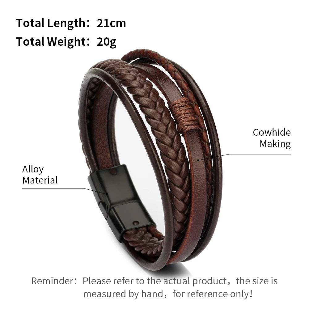 Trendy  Leather Bracelets For Men Multilayer Braided Rope Bracelets For Male Bracelets Jewelry Pulsera Hombre