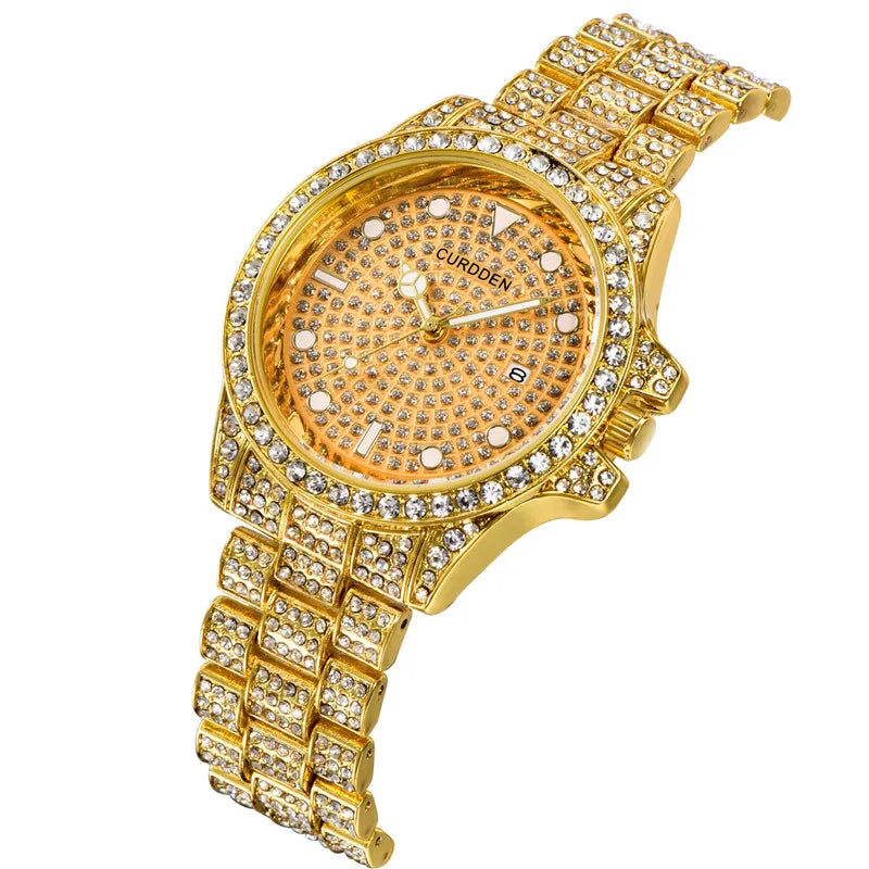 Montre Homme Men Famous Brand Watches Hip Hop Diamond Fashion Casual Golden Luxury Date Quartz Vintage Watch Silver Reloj Hombre