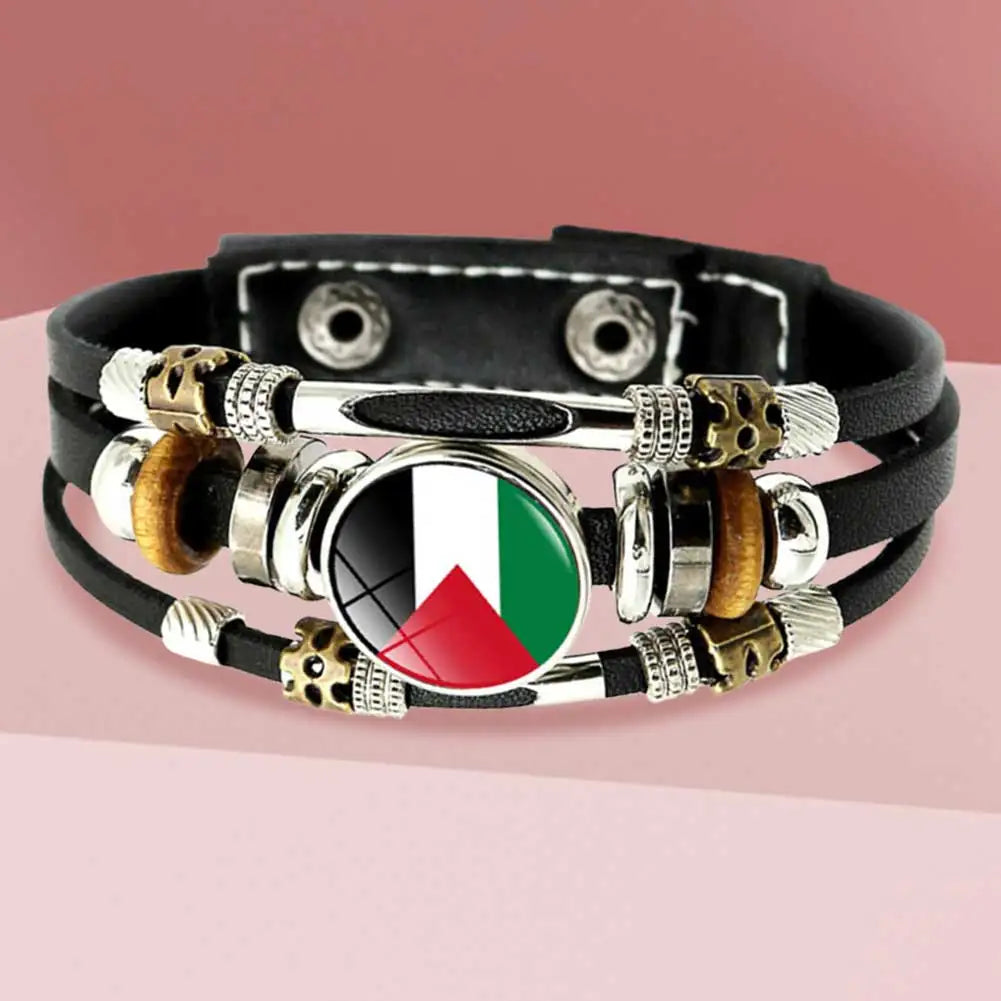 Palestinian Flag Bracelet Fashion Leather Braided Bracelets Glass Cabochon Bracelets Palestinian Souvenir Bracelets Jewelry Gift