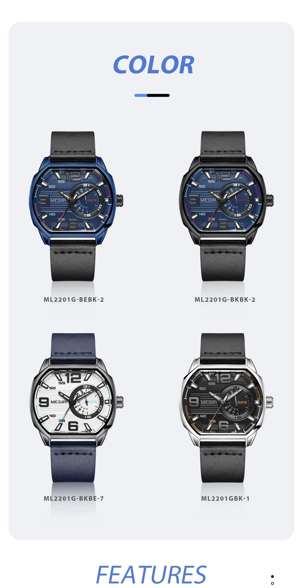 MEGIR Relogios Masculino Fashion Mens Sports Watches Luxury Leather Quartz Wristwatch Man Casual Wrist Watch Clock Montre Homme