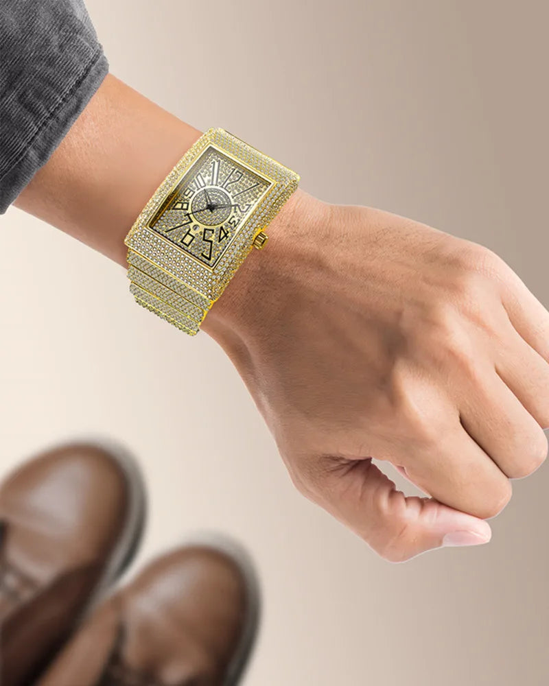 Montre Homme Big Brand Rectangle Men Watches Silver Fashion Casual Alloy Band Hip Hop Diamond Golden Luxury Date Quartz Watch DZ