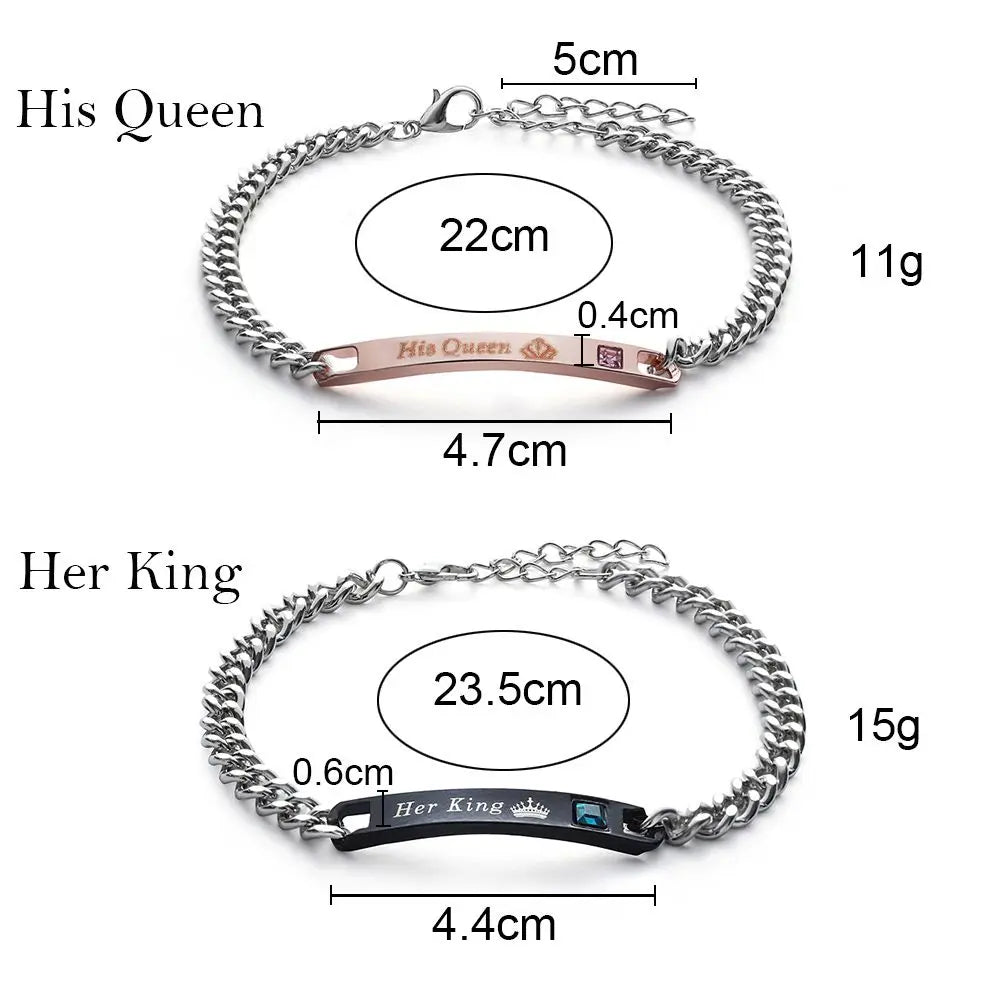 Couple Bracelets Stainless Steel Love Bangle Her King His Queen Bracelets Crystal Crown Bracelets Women's Bracelets
