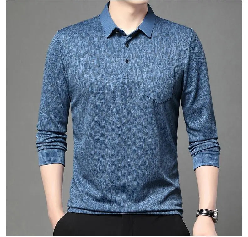 Long-sleeved Lapel T-shirt Trendy Casual Versatile Polo Tops Men's Clothing