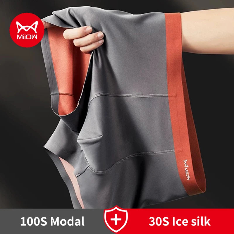 MiiOW 3Pcs 100S Modal Men Boxers Underwear Silky Ice Silk Men's Panties Boxershorts 5A Antibacterial Breathable Man Underpants