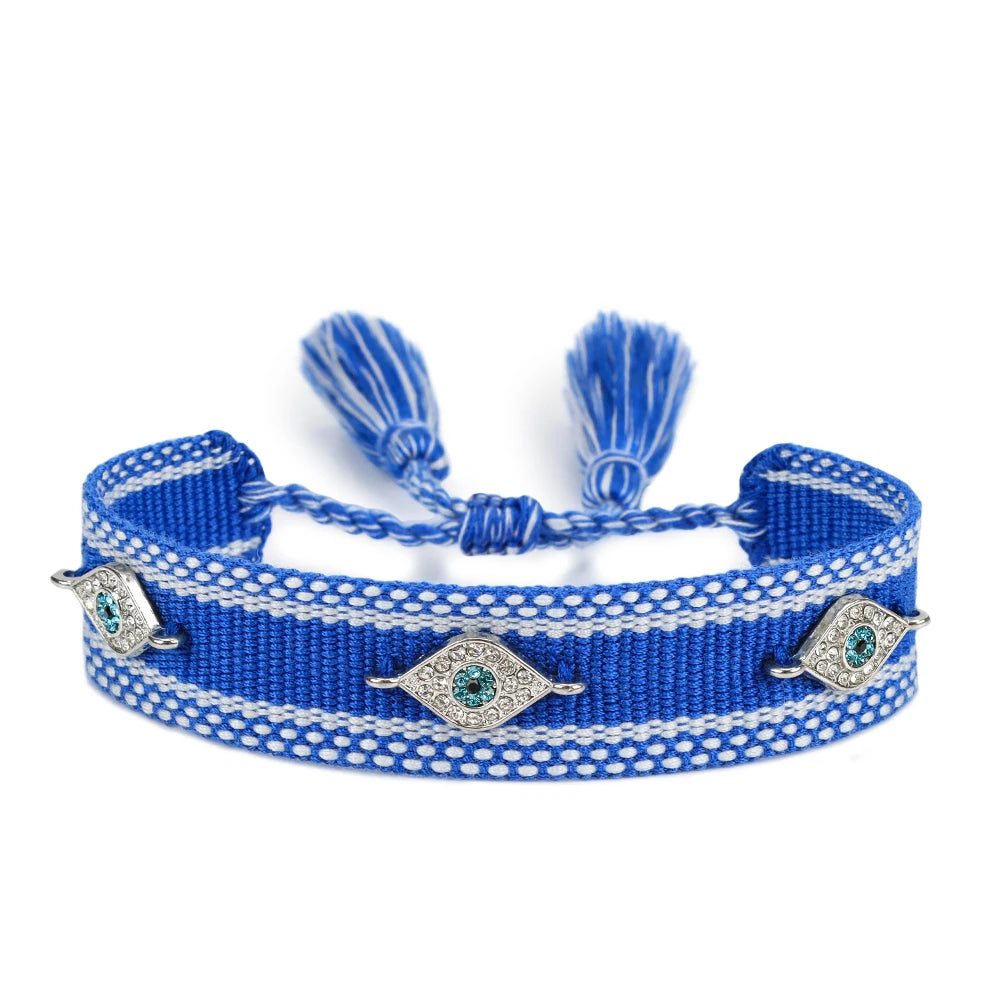 Woven Bracelets Evil Eyes Stackable Wrap Fabric Bracelets