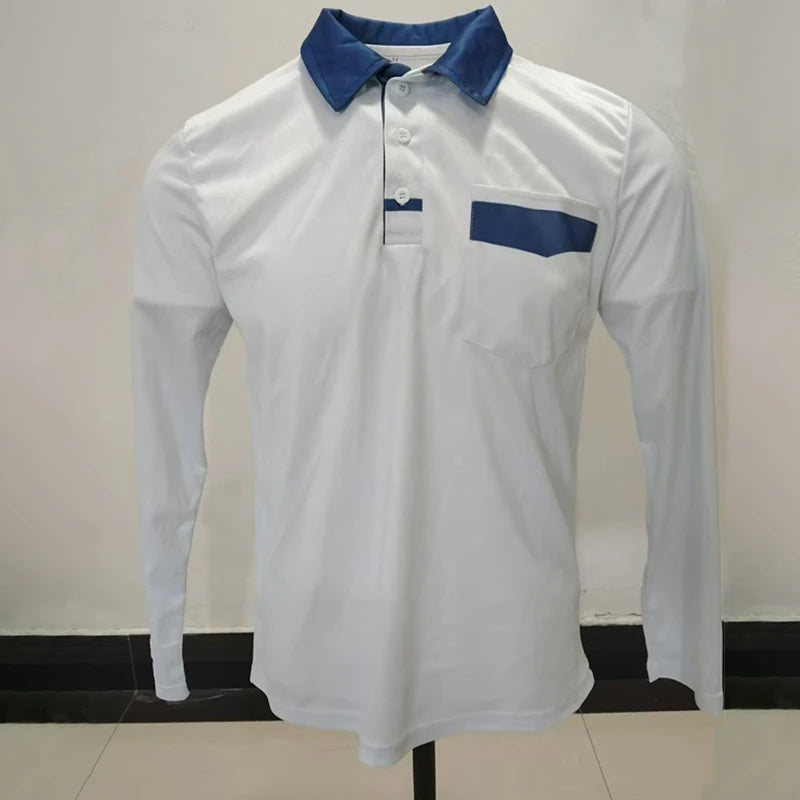 Spring Autumn Men Clothes Long Sleeve Business Casual Golf Polo Shirt Men Clothes Sport Pure Color Big Pocket Polo T Shirt Tops