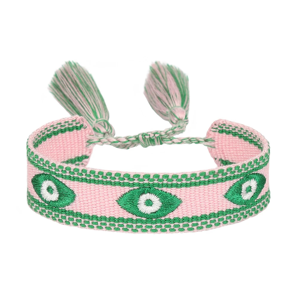 Woven Bracelets Evil Eyes Stackable Wrap Fabric Bracelets