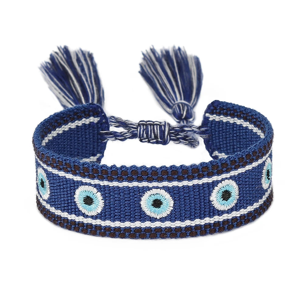 Woven Bracelets Evil Eyes Stackable Wrap Fabric Bracelets
