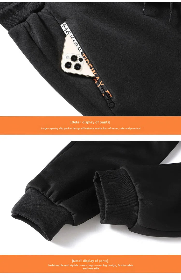 Thickened Fleece-lined Men's Jacket Casual Sport Suit Trendy Men's Clothing Pants