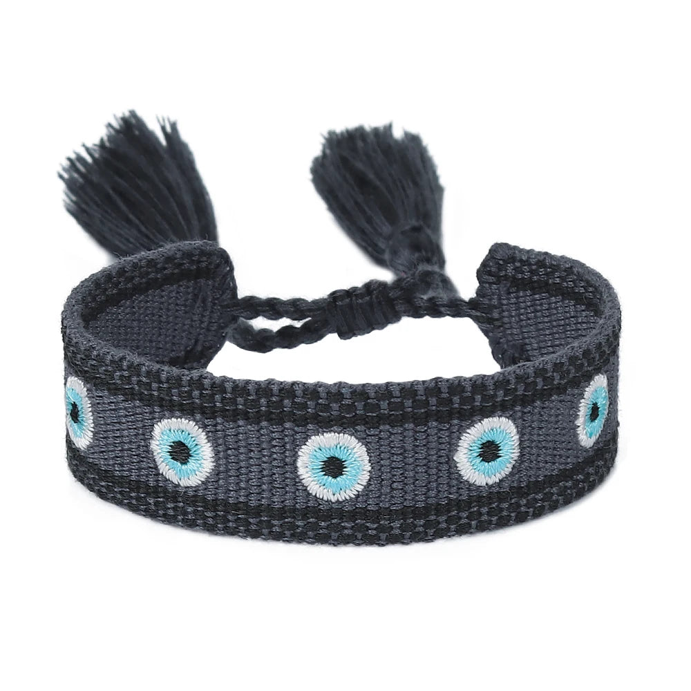 Woven Bracelets Evil Eyes Stackable Wrap Fabric Bracelets