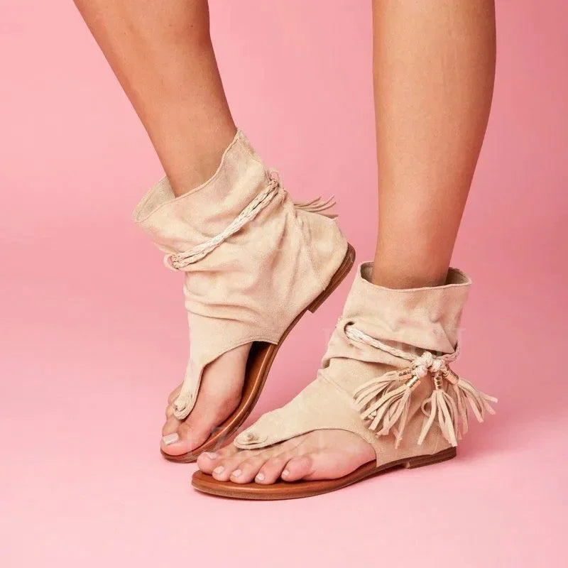 Women Summer Boots Open Toe Flat Tassel Design Sandals  Roman Sandal Elegant Shoes Plus Size 35-43 Sandalias Mujer 2024