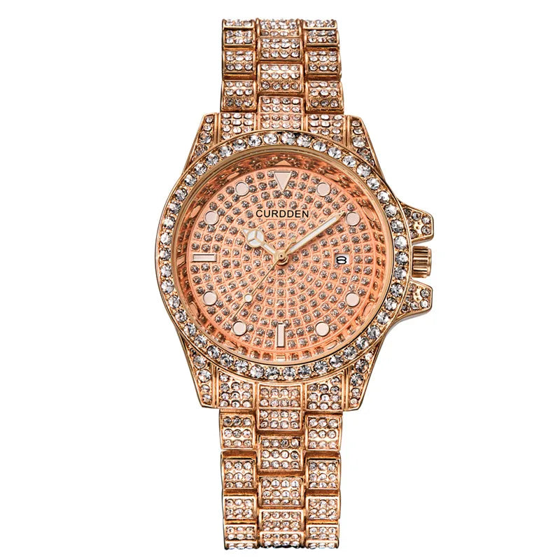 Montre Homme Men Famous Brand Watches Hip Hop Diamond Fashion Casual Golden Luxury Date Quartz Vintage Watch Silver Reloj Hombre