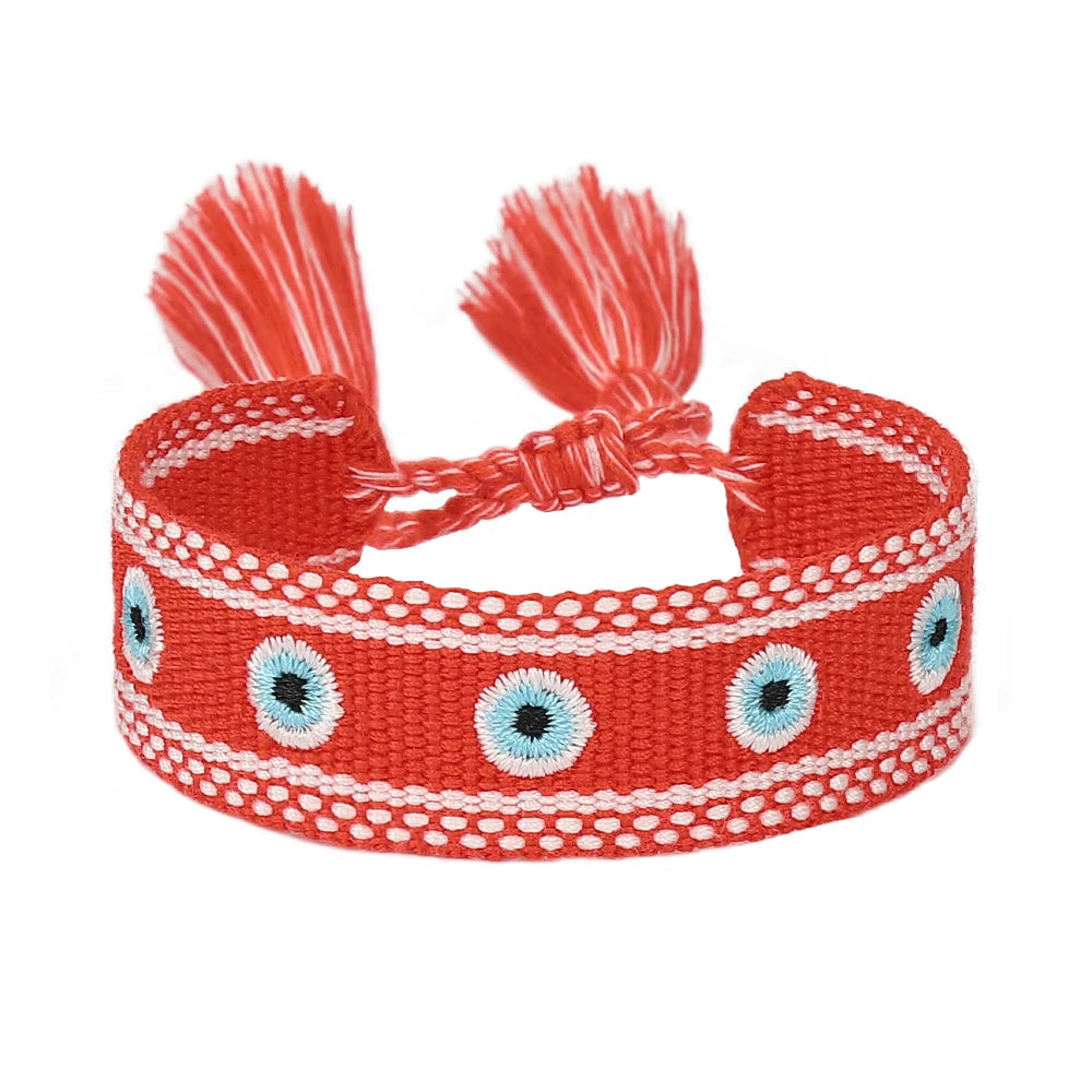 Woven Bracelets Evil Eyes Stackable Wrap Fabric Bracelets