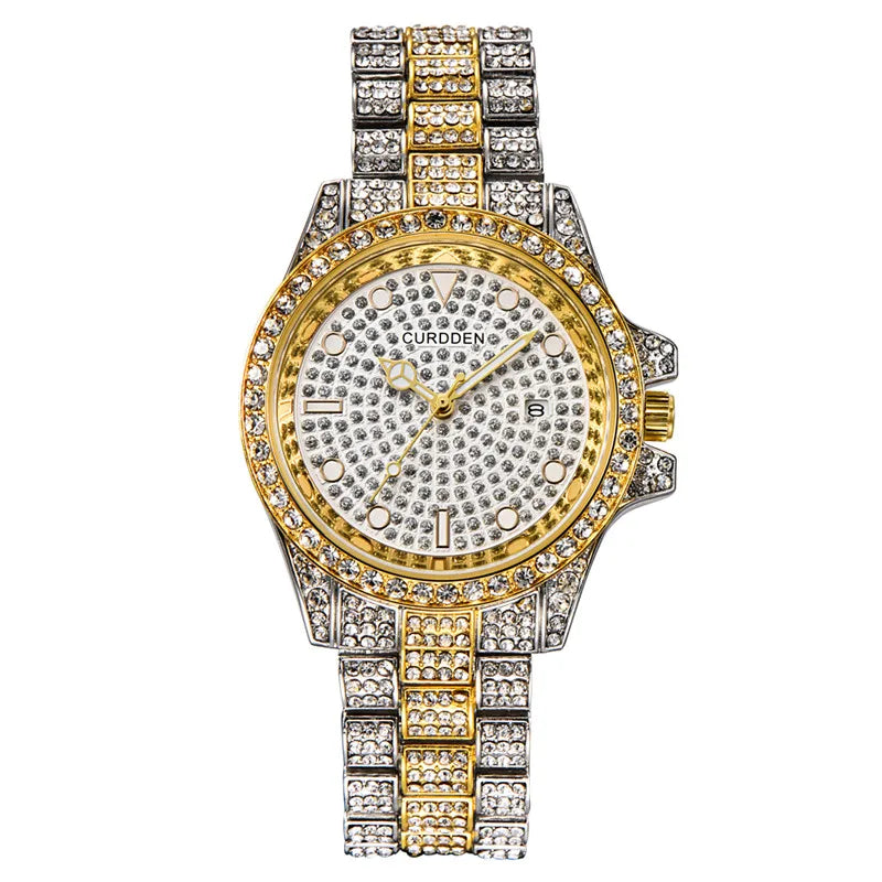 Montre Homme Men Famous Brand Watches Hip Hop Diamond Fashion Casual Golden Luxury Date Quartz Vintage Watch Silver Reloj Hombre