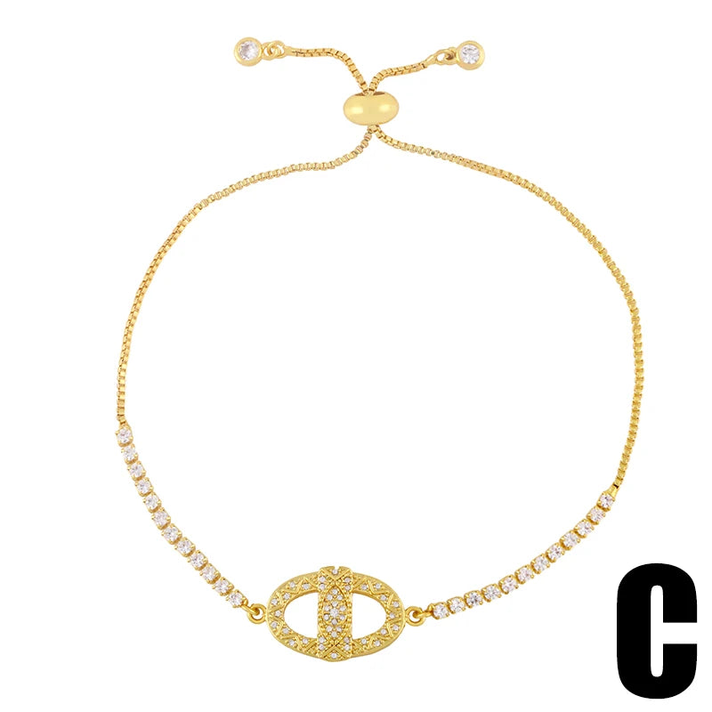 Clearance Bracelets / Copper Gold Plated Bracelets for Women CZ Rhinestone Chain Bracelets Crystal Jewelry Gifts brtk51