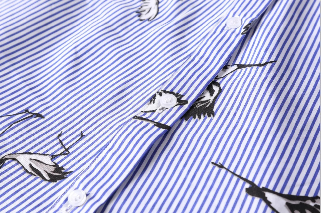 AliExpress European and American women's clothing popular long-sleeved women's clothing striped shirt dress single-breasted belt