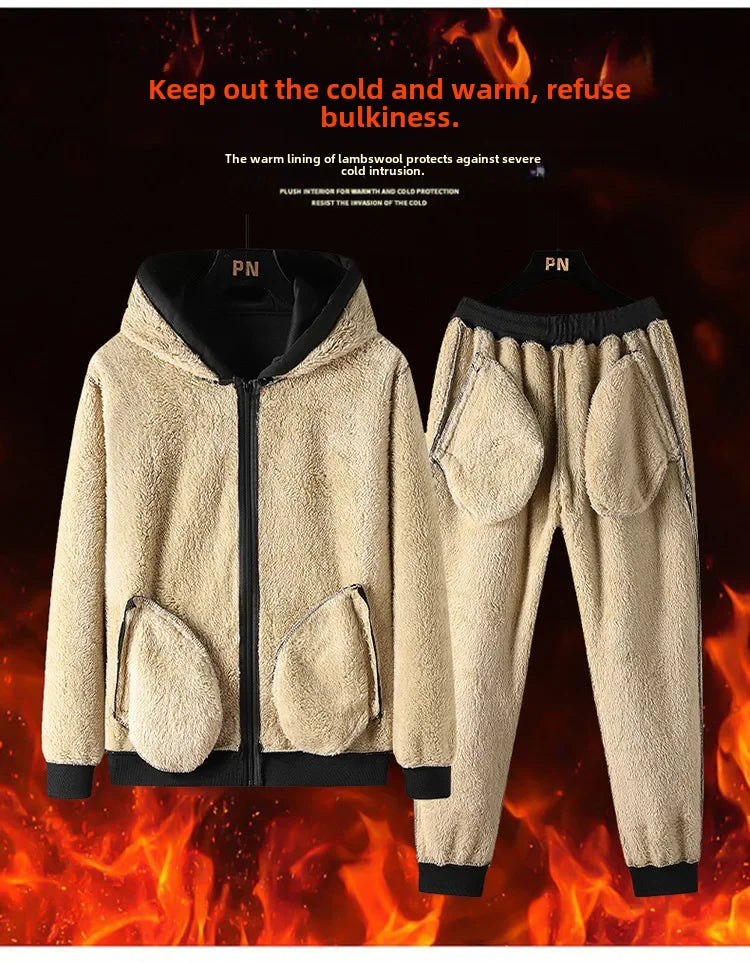 Thickened Fleece-lined Men's Jacket Casual Sport Suit Trendy Men's Clothing Pants