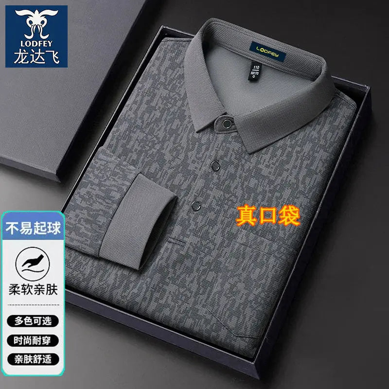 Long-sleeved Lapel T-shirt Trendy Casual Versatile Polo Tops Men's Clothing