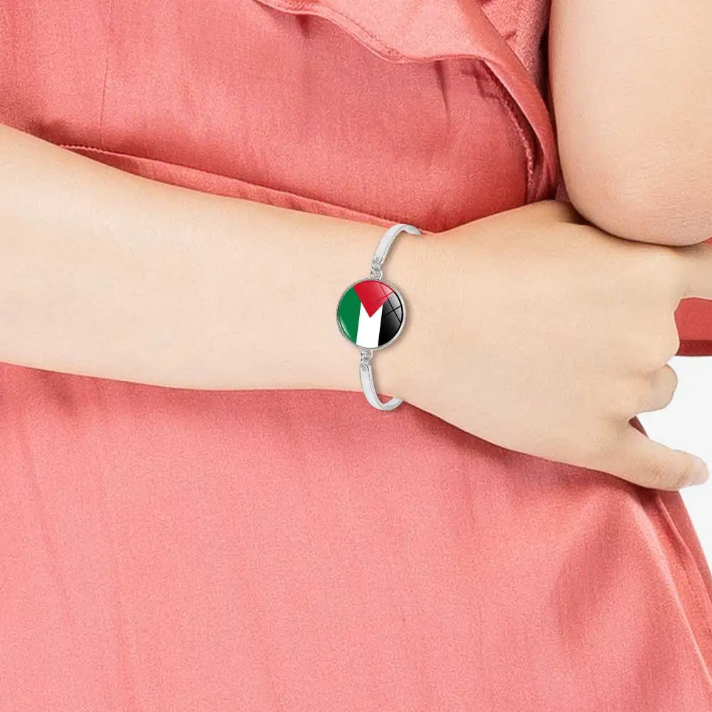Palestinian Flag Bracelet Fashion Leather Braided Bracelets Glass Cabochon Bracelets Palestinian Souvenir Bracelets Jewelry Gift