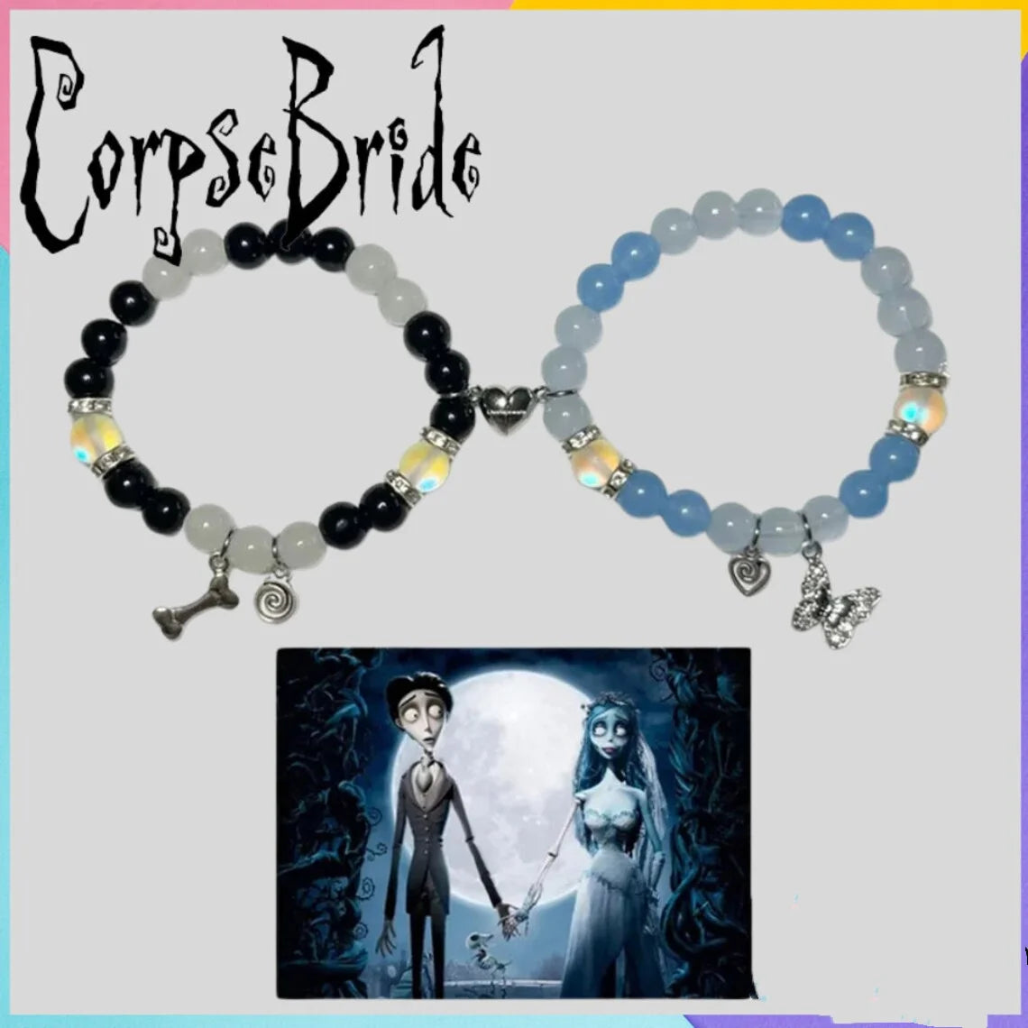 Corpse bride inspired matching bracelets Y2K Jewelry Handmade | Handmade Couple Bracelets | Valentines Bracelets |
