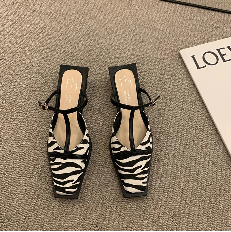 2024 Summer Women Mules Slipper Fashion Shallow Square Toe Slides Outdoor Dress Sandal Women's Sandalias