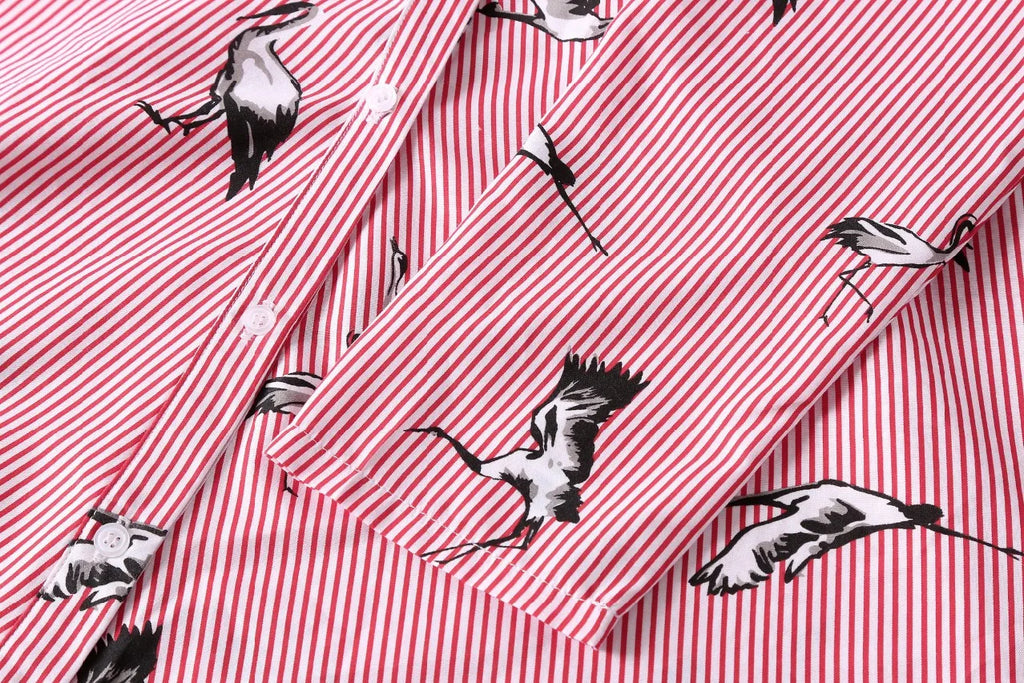 AliExpress European and American women's clothing popular long-sleeved women's clothing striped shirt dress single-breasted belt