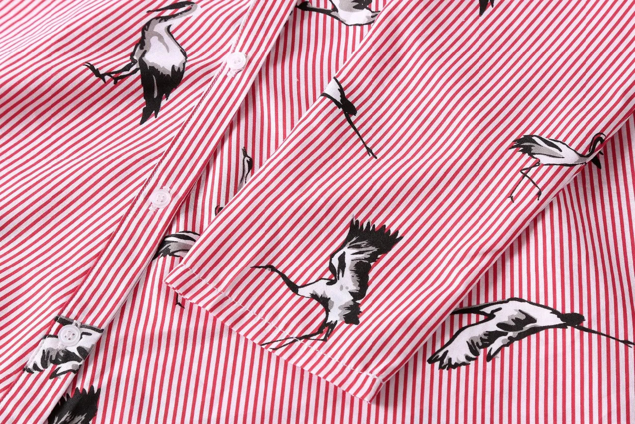 AliExpress European and American women's clothing popular long-sleeved women's clothing striped shirt dress single-breasted belt