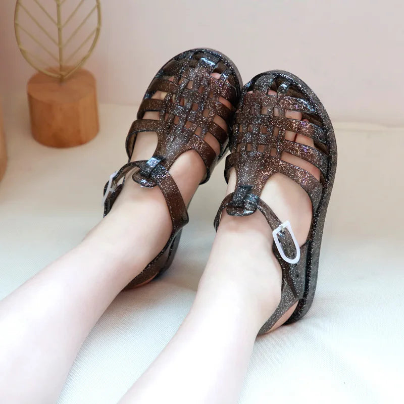 Summer New Sandal Princess Crystal Shoes Boy Girl Children Cave Shoe Kid Jelly Glitter Baby Roman Beach Sandals Toddler Slippers