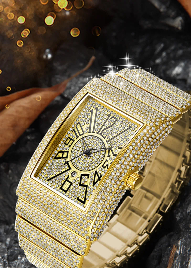 Montre Homme Big Brand Rectangle Men Watches Silver Fashion Casual Alloy Band Hip Hop Diamond Golden Luxury Date Quartz Watch DZ