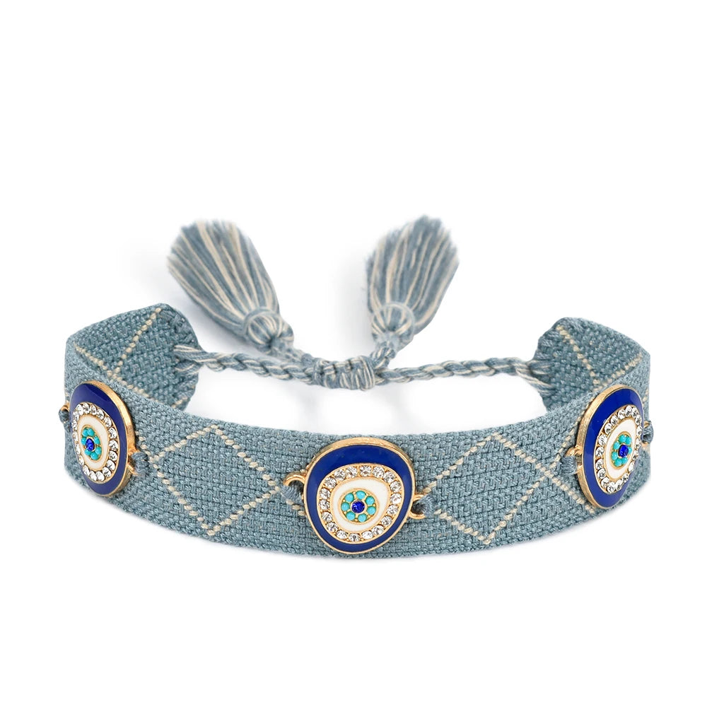 Woven Bracelets Evil Eyes Stackable Wrap Fabric Bracelets