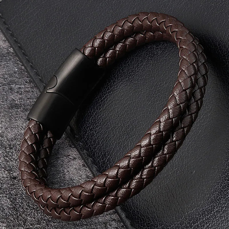 Trendy Leather Bracelets Men Stainless Steel Braided Rope Bracelets For Male Bracelets Jewelry