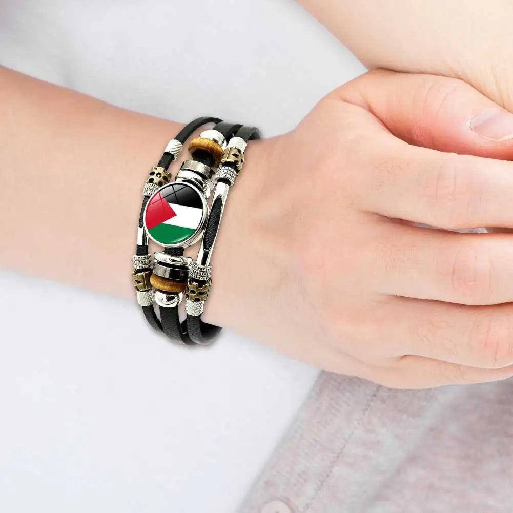 Palestinian Flag Bracelet Fashion Leather Braided Bracelets Glass Cabochon Bracelets Palestinian Souvenir Bracelets Jewelry Gift