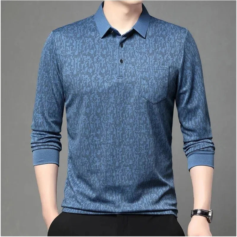 Long-sleeved Lapel T-shirt Trendy Casual Versatile Polo Tops Men's Clothing