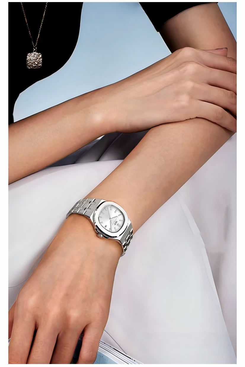 I&W Simple Quartz Watch for Women 2024 New Design Ladies Watches Sapphire Calendar Full Steel Bracelet Waterproof Montres Femmes