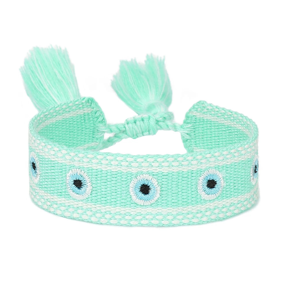 Woven Bracelets Evil Eyes Stackable Wrap Fabric Bracelets