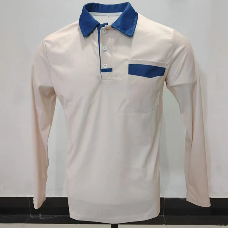 Spring Autumn Men Clothes Long Sleeve Business Casual Golf Polo Shirt Men Clothes Sport Pure Color Big Pocket Polo T Shirt Tops